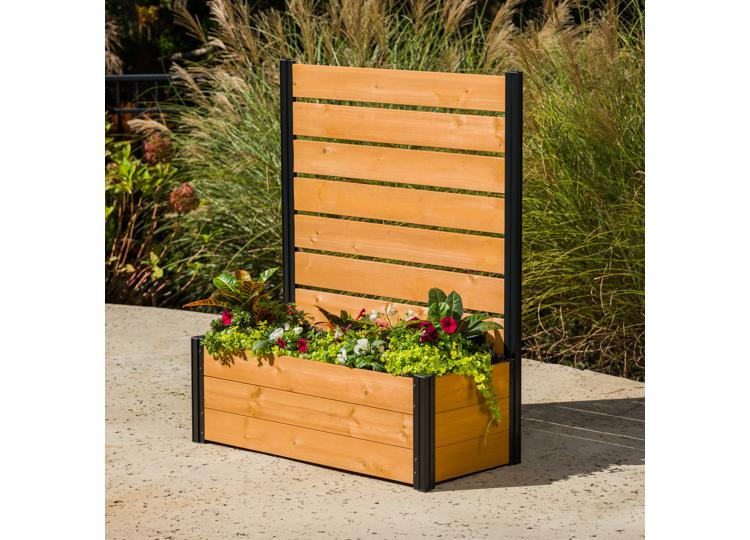 4ft H Concord Freestanding Wood Privacy Screen w/ Planter Box (1 Unit)
